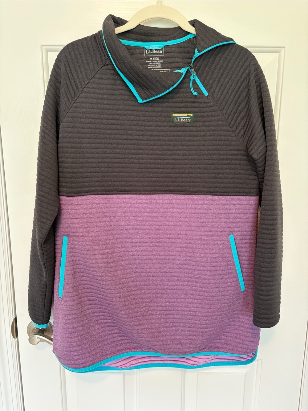 L.L. Bean Women’s Airlight Asymmetrical Quarter Zip Grey Purple, Size Medium